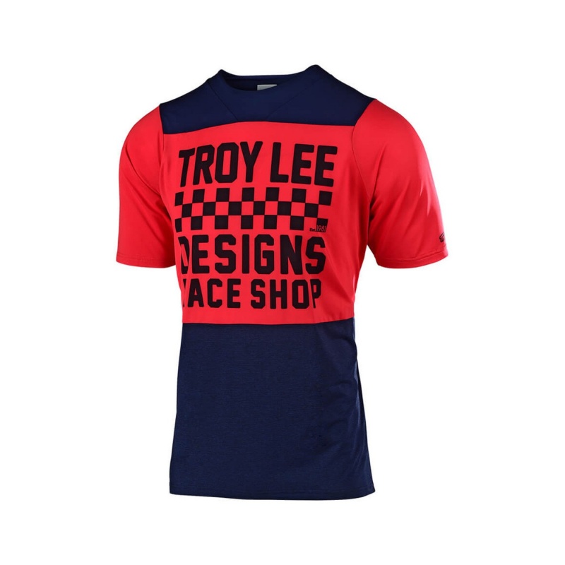 Maillot Manches Courtes Troy Lee Designs Skyline Checkers Bleu Marine/Rouge 2019