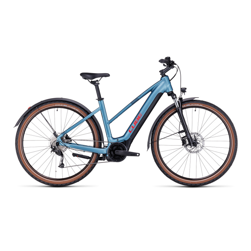 Vélo Electrique Cube Nuride Hybrid Performance Allroad 625 Trapèze Bleu/Rouge 2023  (632662)
